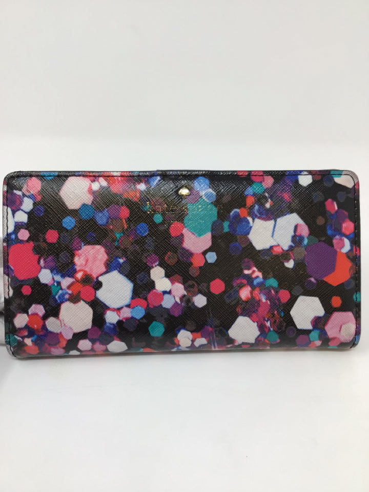 Kate Spade Size Oblong Black/Pink Fuschia/Teal Safiano Leather abstract Wallet