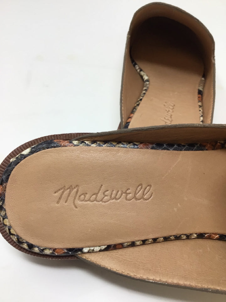 Madewell Women's Size 8 Brown/Beige NWOT Leather Snake Print Mules