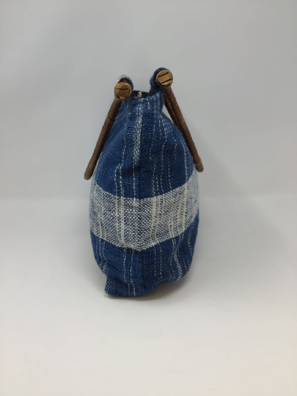 Blue/Ivory Fabric Acrylic Woven Purse