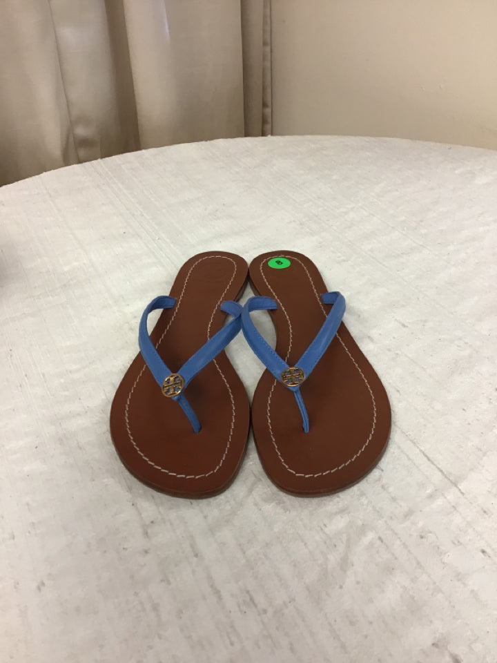 Leather flip flops Tory Burch Blue size 7.5 US in Leather - 41874851
