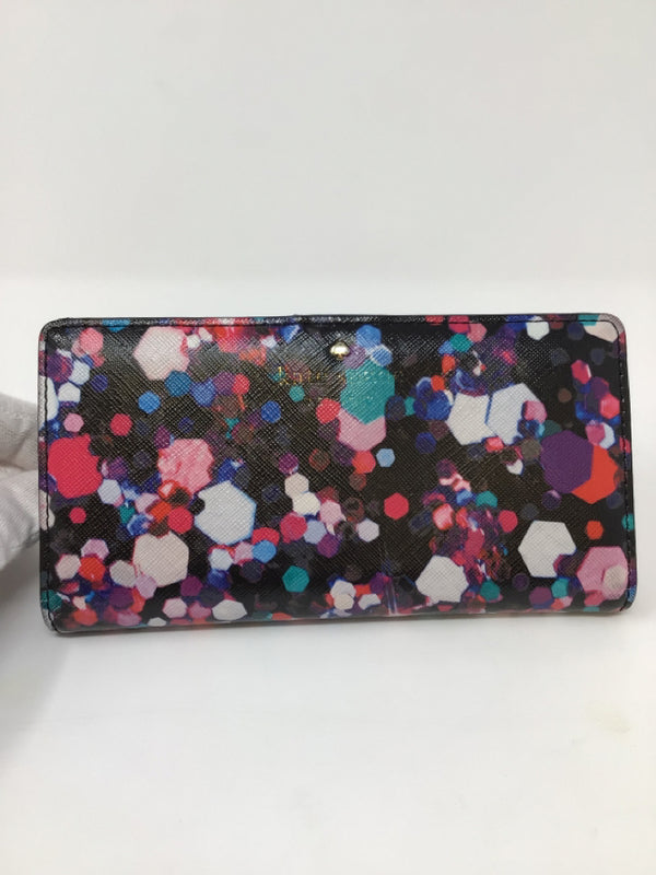 Kate Spade Size Oblong Black/Pink Fuschia/Teal Safiano Leather abstract Wallet