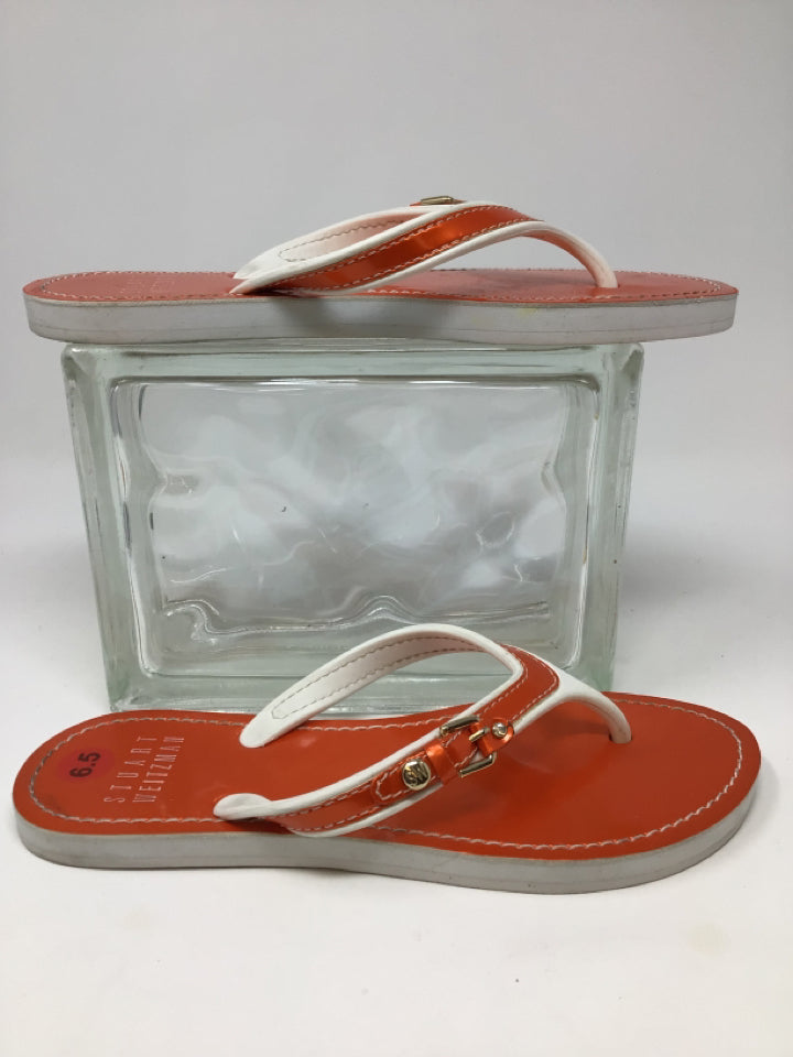 Stuart Weitzman Size 6.5 Orange/White Sandals
