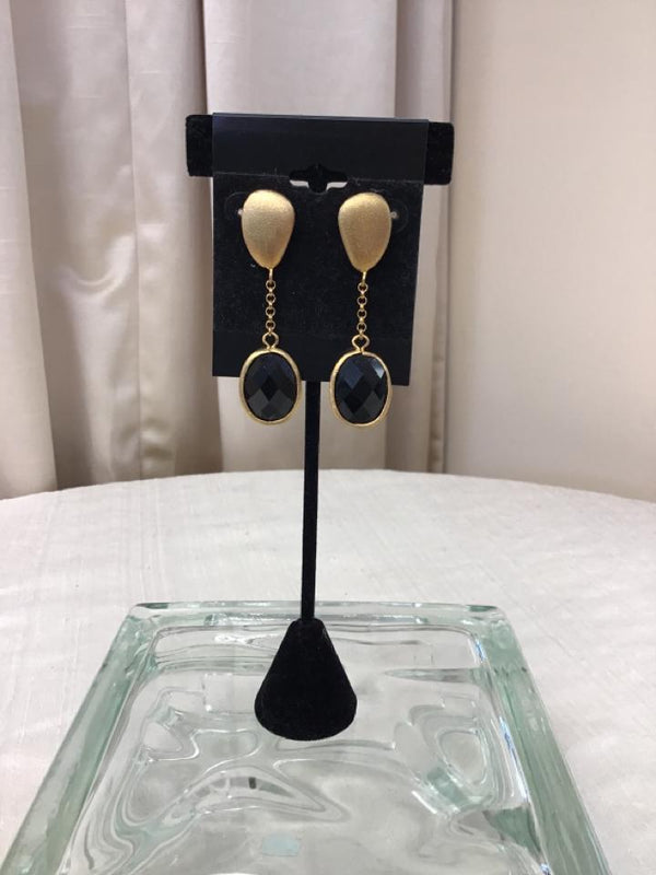 Ralph Lauren Goldtone Black Pierced Earrings - Fashion Exchange Consignment