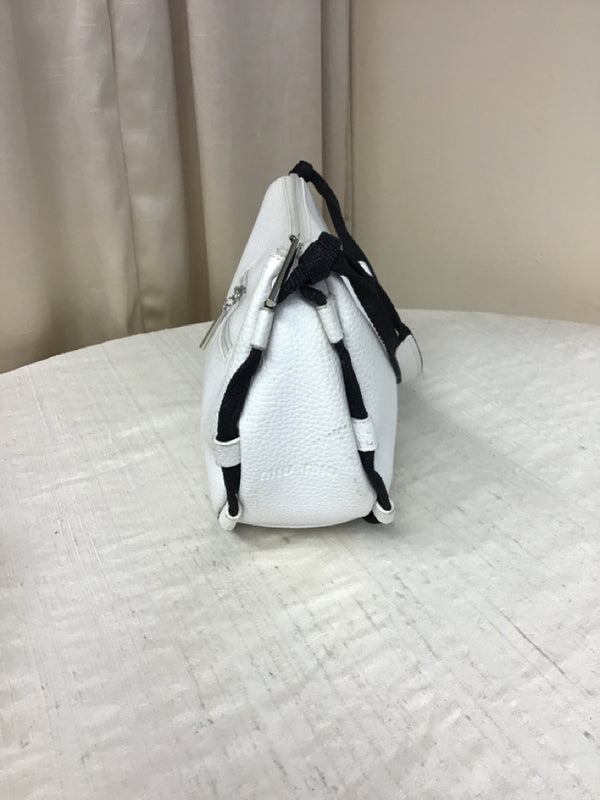 Miu Miu White Black Pebbled Leather Textile Hobo Style Handbag