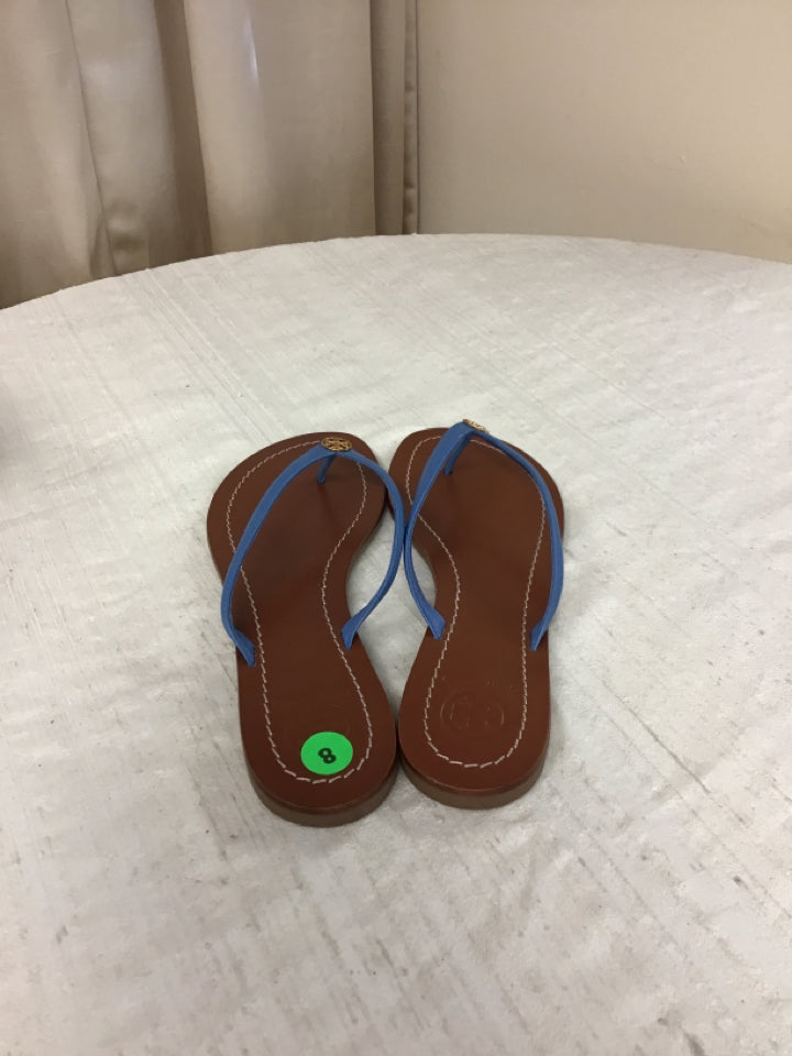 Leather flip flops Tory Burch Blue size 7.5 US in Leather - 41874851