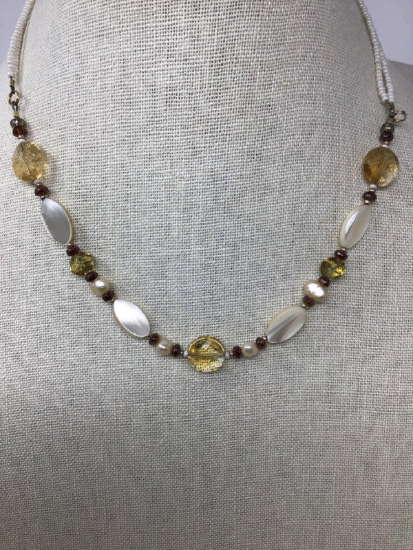 Goldtone White Yellow Necklace