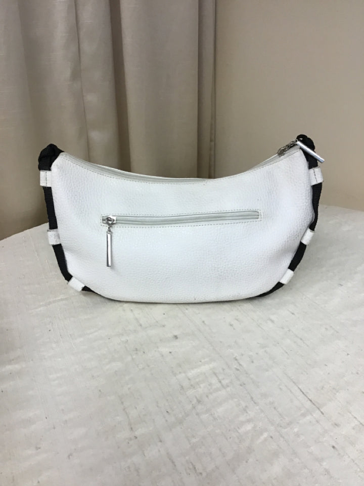 Miu Miu White Black Pebbled Leather Textile Hobo Style Handbag