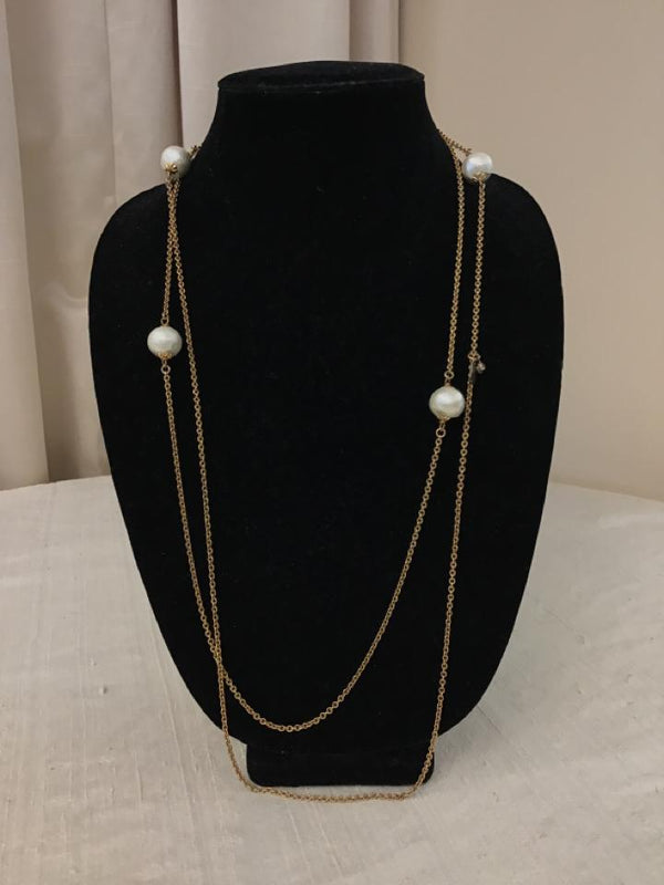 John Wind Goldtone White chain Pearl Necklace - Fashion Exchange Consignment