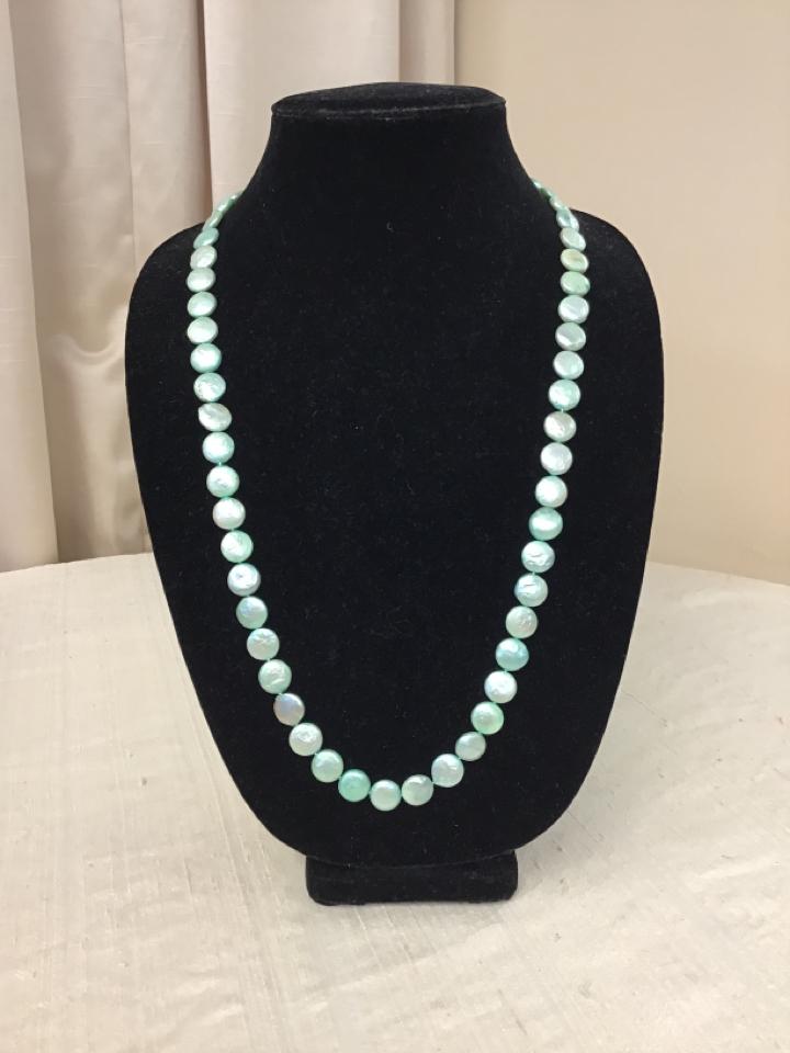Silvertone Pale Green Pearls Necklace - Fashion Exchange Consignment